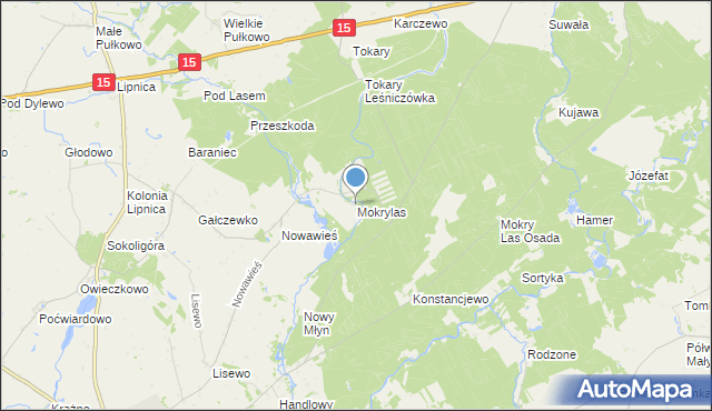 mapa Mokry Las, Mokry Las gmina Golub-Dobrzyń na mapie Targeo